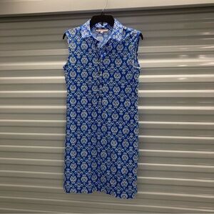 Jude Connally Blue and White Sleeveless Mini Dress